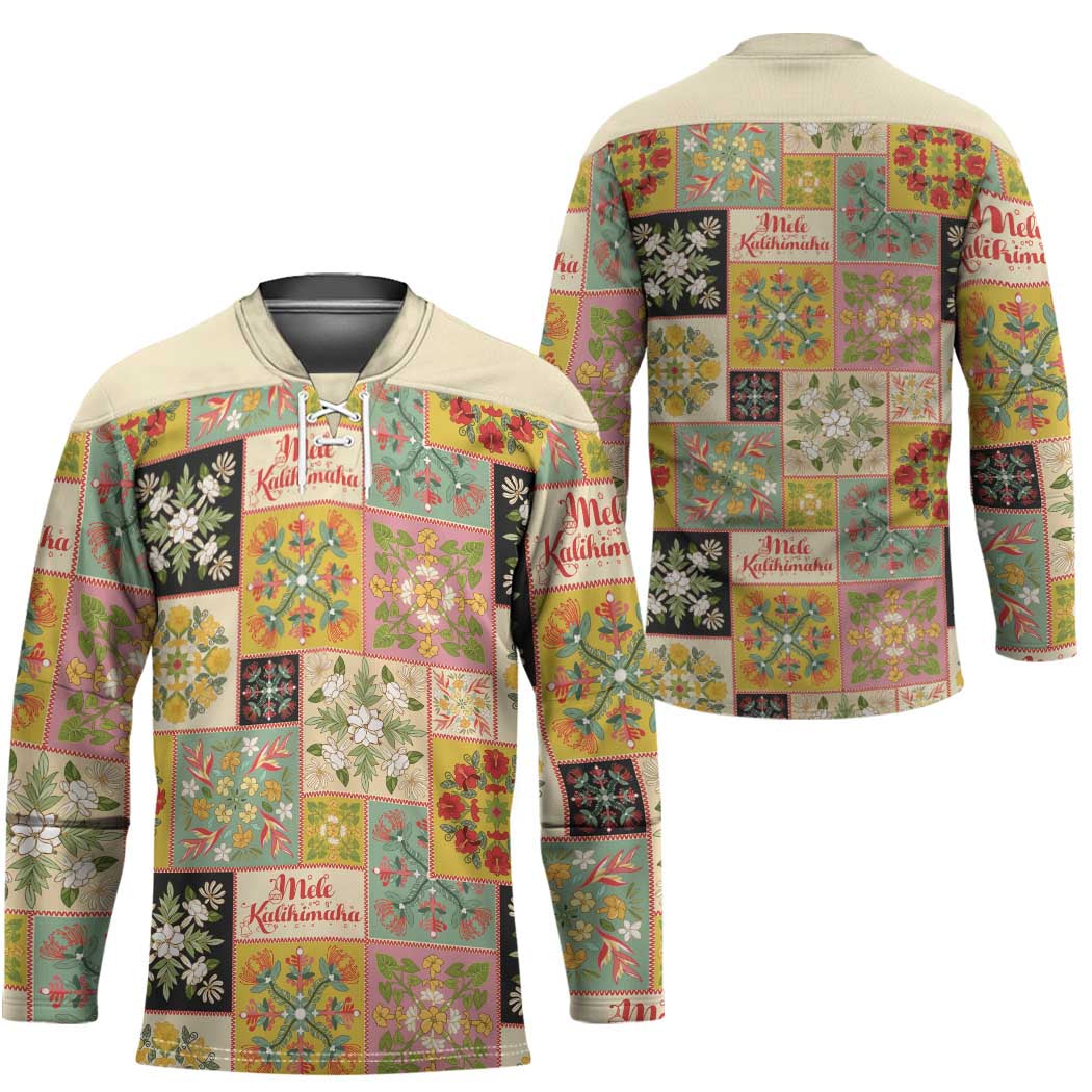 Mele Kalikimaka Hawaii Christmas Hockey Jersey Melemele Mama Seamless Floral Motif - Polynesian Pride