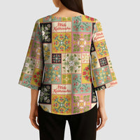 Mele Kalikimaka Hawaii Christmas Kimono Sleeve Blouse Melemele Mama Seamless Floral Motif - Polynesian Pride