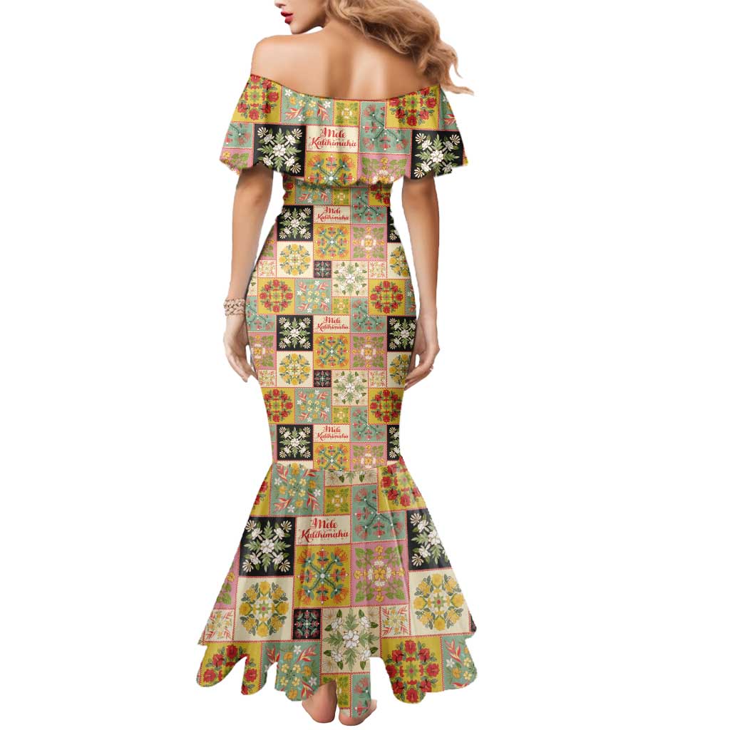 Mele Kalikimaka Hawaii Christmas Mermaid Dress Melemele Mama Seamless Floral Motif - Polynesian Pride