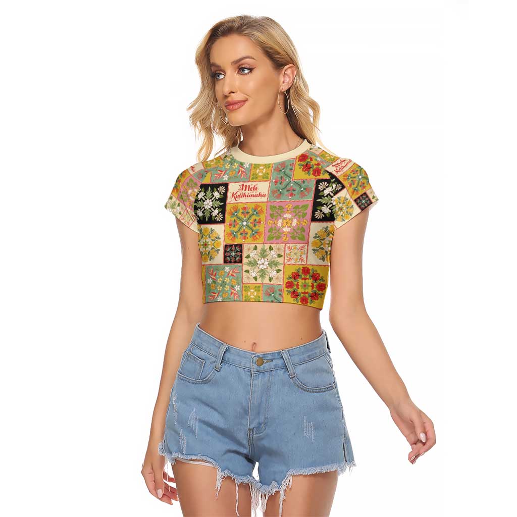 Mele Kalikimaka Hawaii Christmas Raglan Cropped T Shirt Melemele Mama Seamless Floral Motif - Polynesian Pride