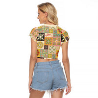 Mele Kalikimaka Hawaii Christmas Raglan Cropped T Shirt Melemele Mama Seamless Floral Motif - Polynesian Pride