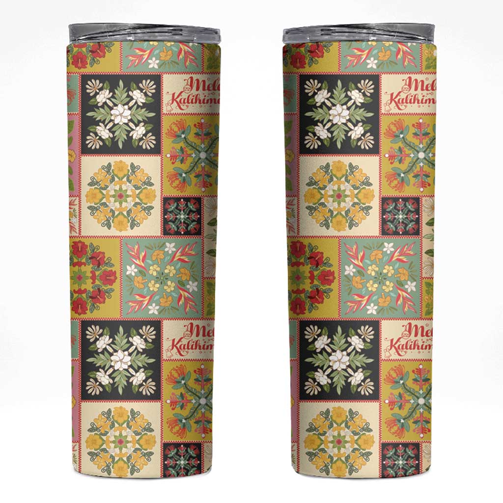 Mele Kalikimaka Hawaii Christmas Skinny Tumbler Melemele Mama Seamless Floral Motif LT9 Beige - Polynesian Pride