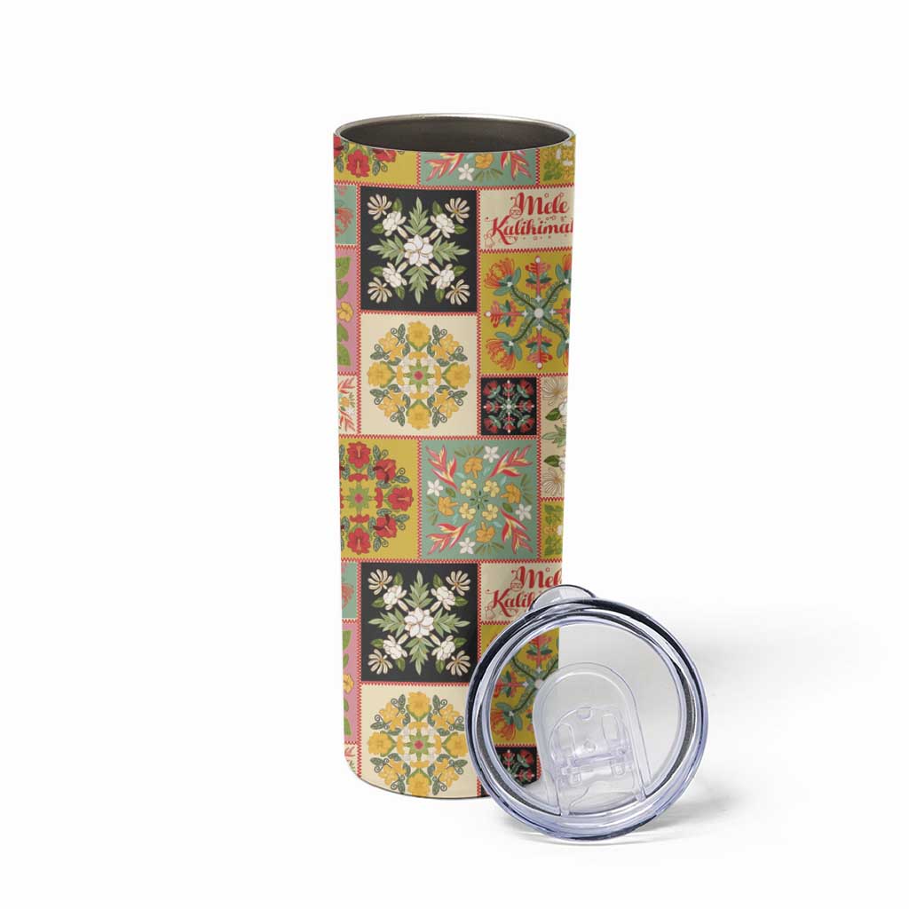 Mele Kalikimaka Hawaii Christmas Skinny Tumbler Melemele Mama Seamless Floral Motif LT9 - Polynesian Pride