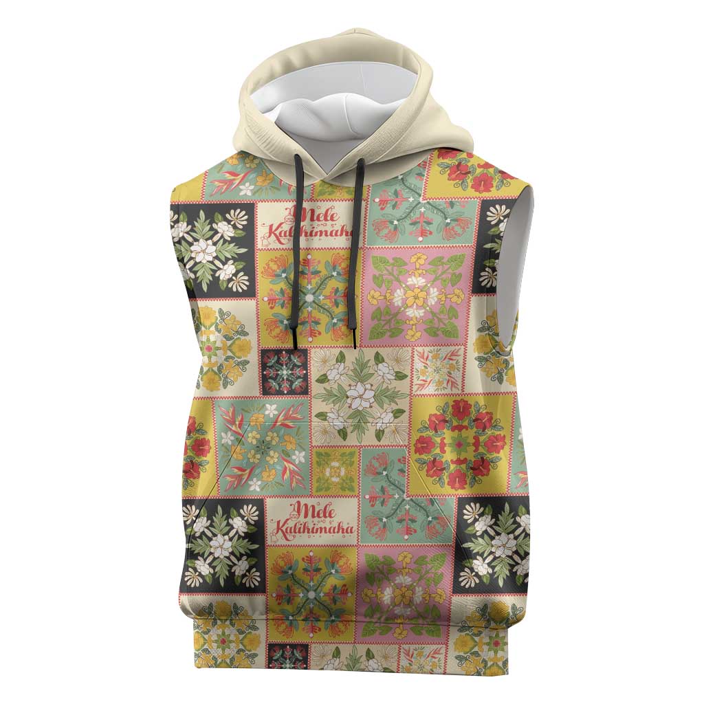 Mele Kalikimaka Hawaii Christmas Sleeveless Hoodie Melemele Mama Seamless Floral Motif - Polynesian Pride