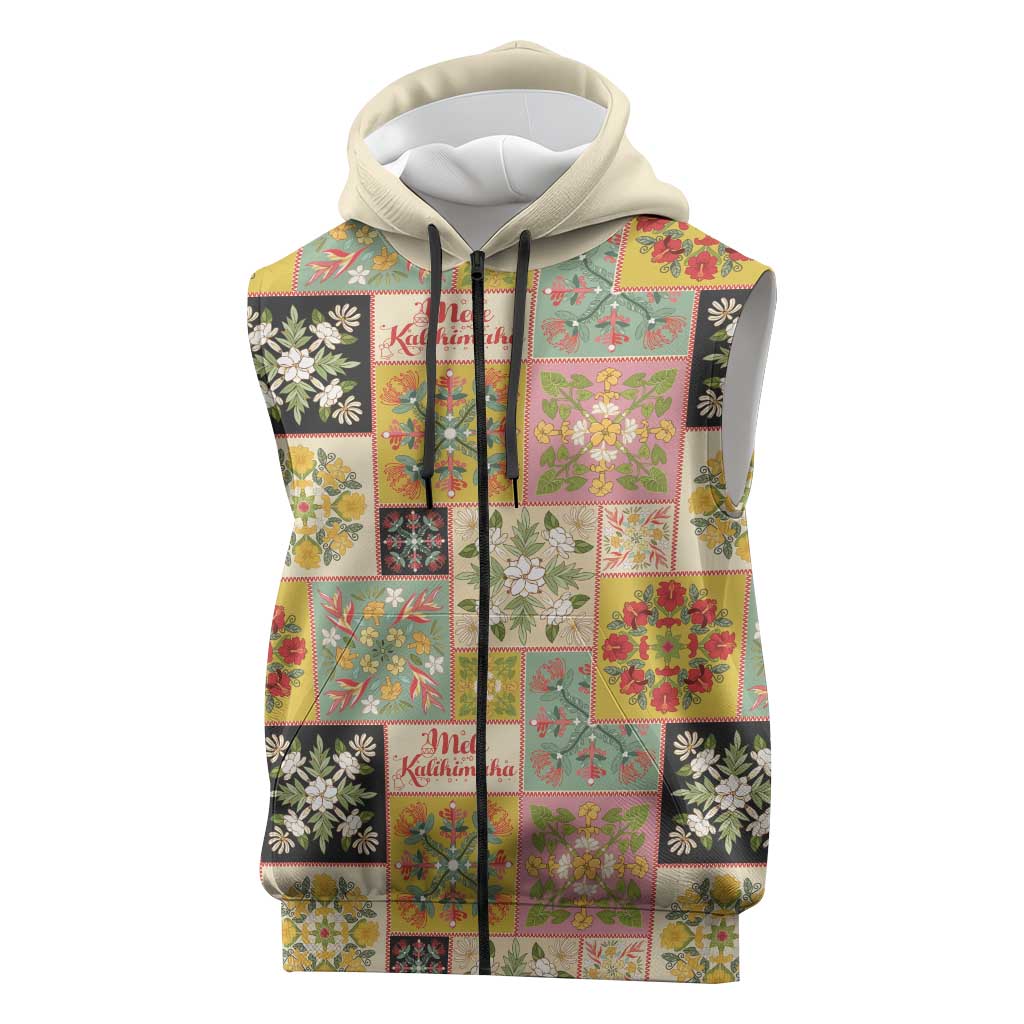 Mele Kalikimaka Hawaii Christmas Sleeveless Zip Hoodie Melemele Mama Seamless Floral Motif - Polynesian Pride