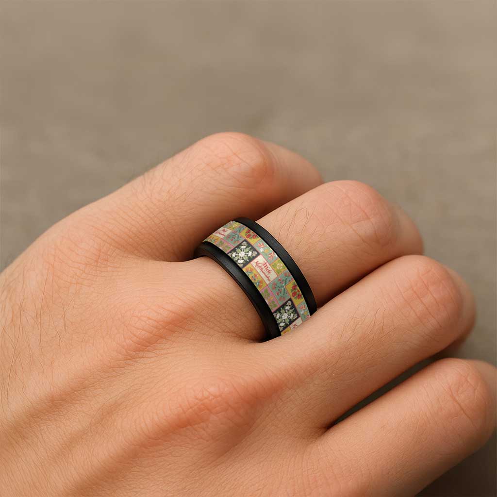 Mele Kalikimaka Hawaii Christmas Spinner Ring Melemele Mama Seamless Floral Motif - Polynesian Pride