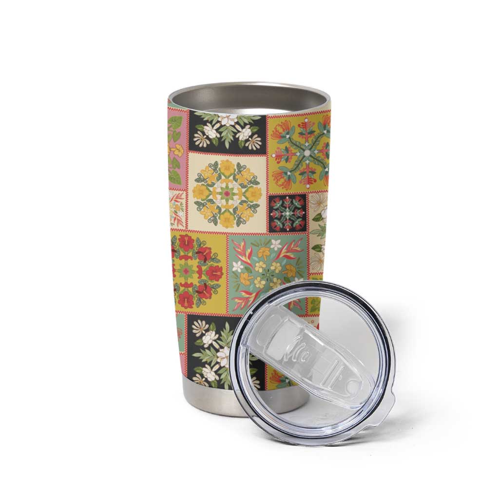 Mele Kalikimaka Hawaii Christmas Tumbler Cup Melemele Mama Seamless Floral Motif - Polynesian Pride