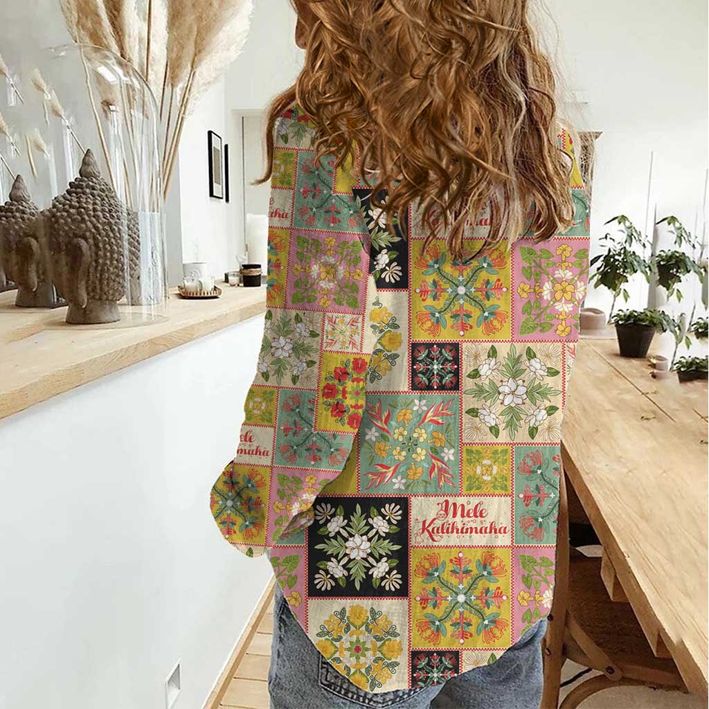 Mele Kalikimaka Hawaii Christmas Women Casual Shirt Melemele Mama Seamless Floral Motif LT9 - Polynesian Pride