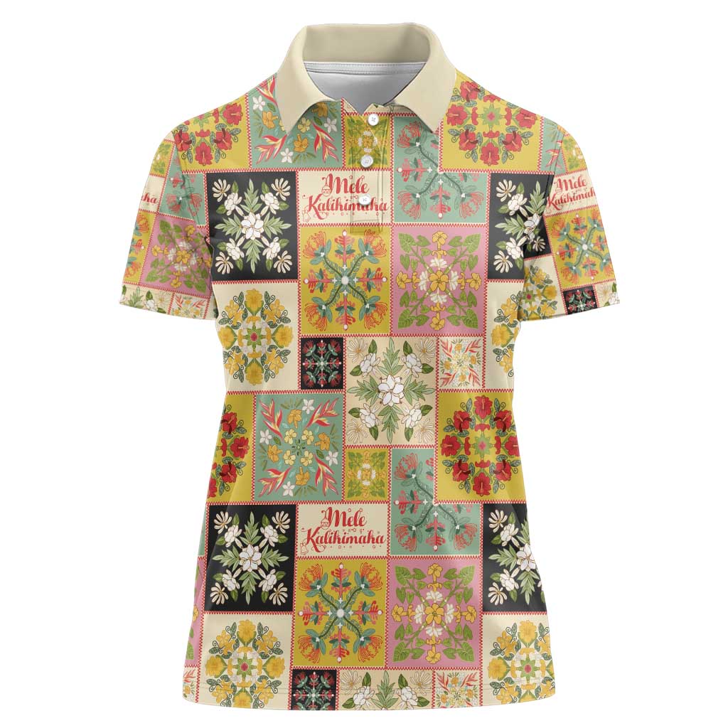 Mele Kalikimaka Hawaii Christmas Women Polo Shirt Melemele Mama Seamless Floral Motif LT9 Female Beige - Polynesian Pride
