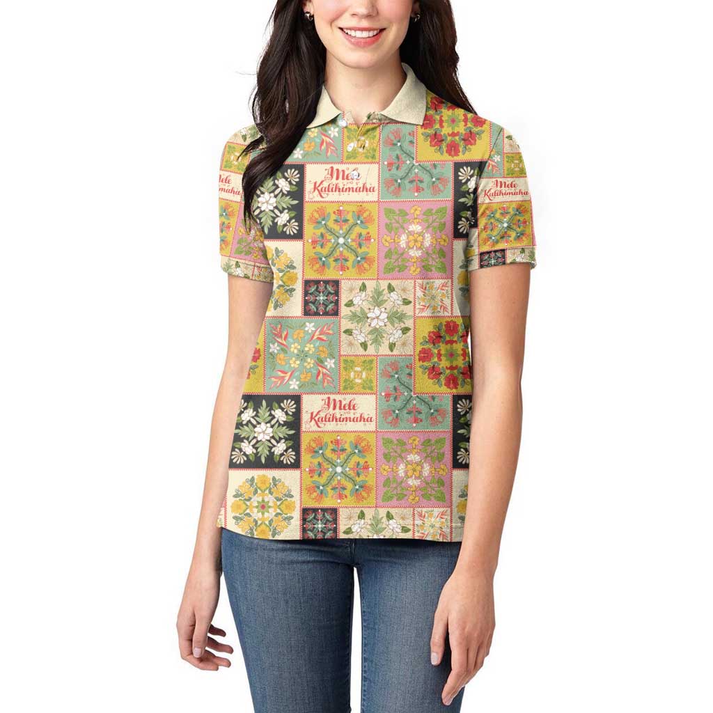 Mele Kalikimaka Hawaii Christmas Women Polo Shirt Melemele Mama Seamless Floral Motif LT9 - Polynesian Pride