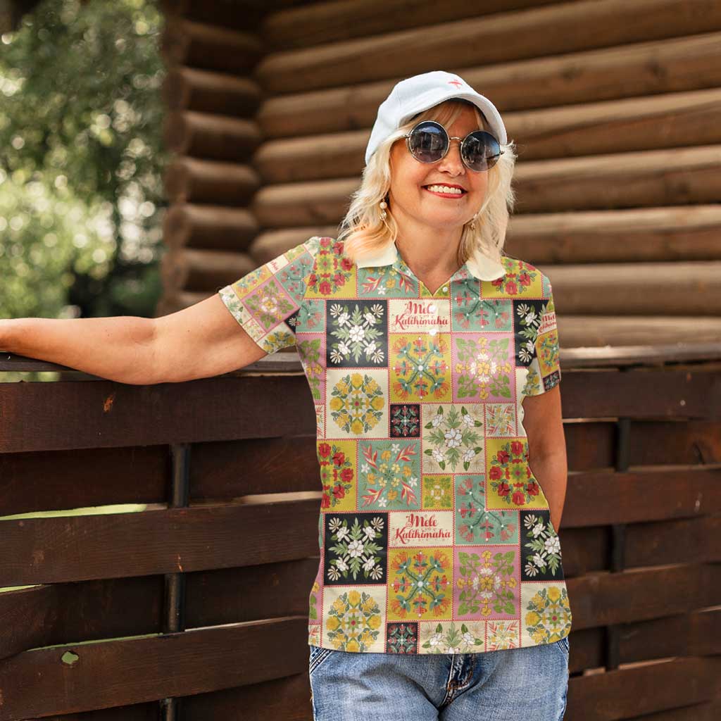 Mele Kalikimaka Hawaii Christmas Women Polo Shirt Melemele Mama Seamless Floral Motif LT9 - Polynesian Pride