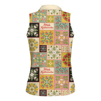 Mele Kalikimaka Hawaii Christmas Women Sleeveless Polo Shirt Melemele Mama Seamless Floral Motif LT9 - Polynesian Pride