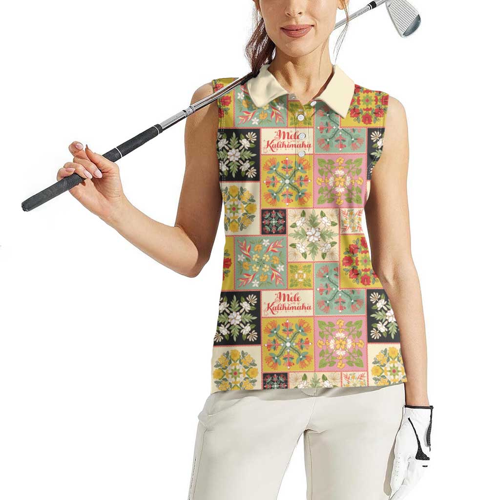 Mele Kalikimaka Hawaii Christmas Women Sleeveless Polo Shirt Melemele Mama Seamless Floral Motif LT9 - Polynesian Pride