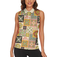 Mele Kalikimaka Hawaii Christmas Women Sleeveless Polo Shirt Melemele Mama Seamless Floral Motif LT9 - Polynesian Pride