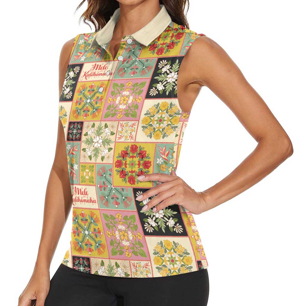 Mele Kalikimaka Hawaii Christmas Women Sleeveless Polo Shirt Melemele Mama Seamless Floral Motif LT9 - Polynesian Pride