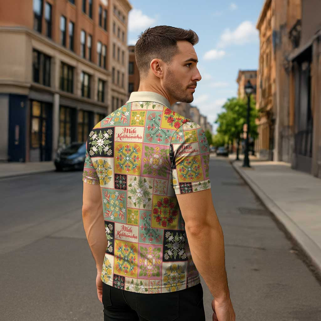 Mele Kalikimaka Hawaii Christmas Zipper Polo Shirt Melemele Mama Seamless Floral Motif - Polynesian Pride