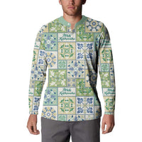Mele Kalikimaka Hawaii Christmas Button Sweatshirt Omaomao Seamless Floral Motif - Polynesian Pride