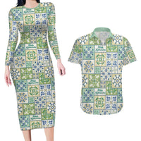 Mele Kalikimaka Hawaii Christmas Couples Matching Long Sleeve Bodycon Dress and Hawaiian Shirt Omaomao Seamless Floral Motif LT9 Green - Polynesian Pride