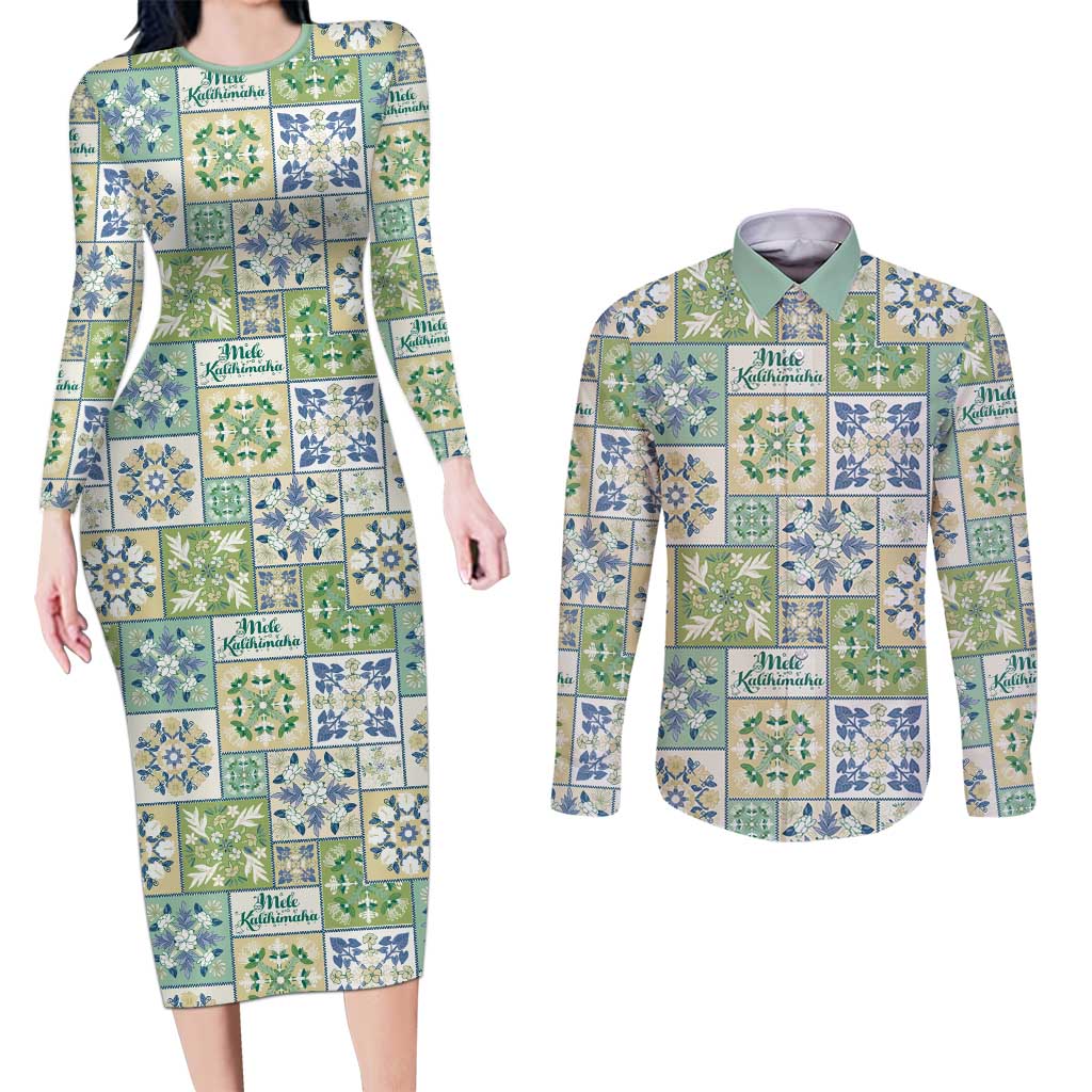 Mele Kalikimaka Hawaii Christmas Couples Matching Long Sleeve Bodycon Dress and Long Sleeve Button Shirt Omaomao Seamless Floral Motif - Polynesian Pride