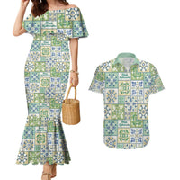 Mele Kalikimaka Hawaii Christmas Couples Matching Mermaid Dress and Hawaiian Shirt Omaomao Seamless Floral Motif LT9 Green - Polynesian Pride