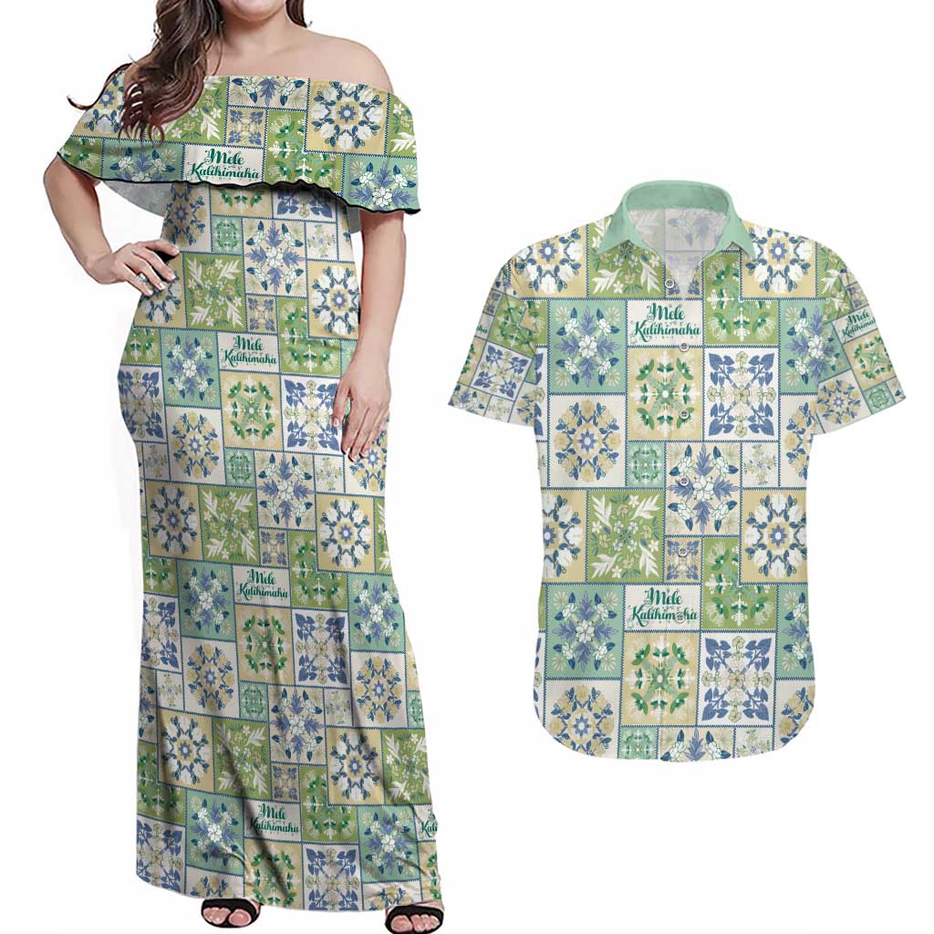 Mele Kalikimaka Hawaii Christmas Couples Matching Off Shoulder Maxi Dress and Hawaiian Shirt Omaomao Seamless Floral Motif - Polynesian Pride
