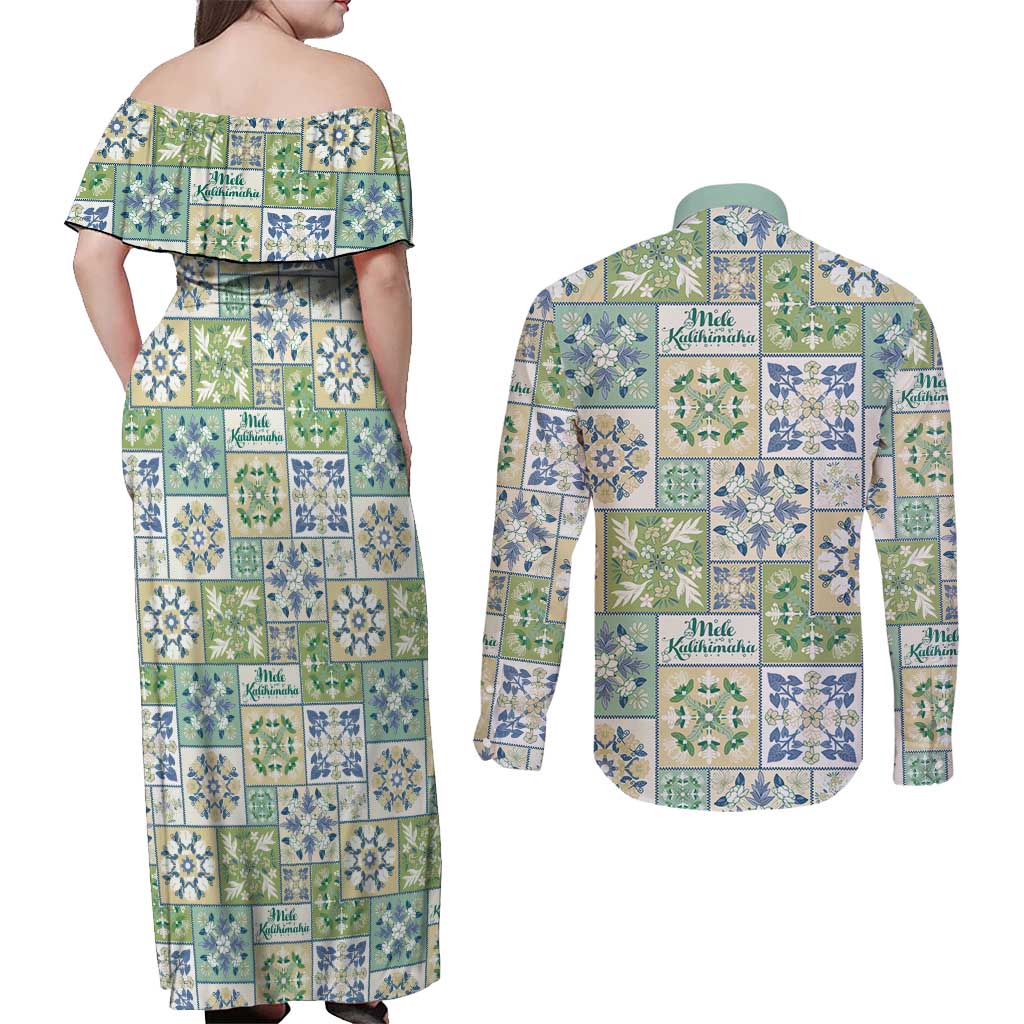 Mele Kalikimaka Hawaii Christmas Couples Matching Off Shoulder Maxi Dress and Long Sleeve Button Shirt Omaomao Seamless Floral Motif LT9 - Polynesian Pride