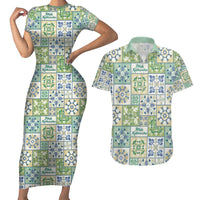 Mele Kalikimaka Hawaii Christmas Couples Matching Short Sleeve Bodycon Dress and Hawaiian Shirt Omaomao Seamless Floral Motif LT9 Green - Polynesian Pride