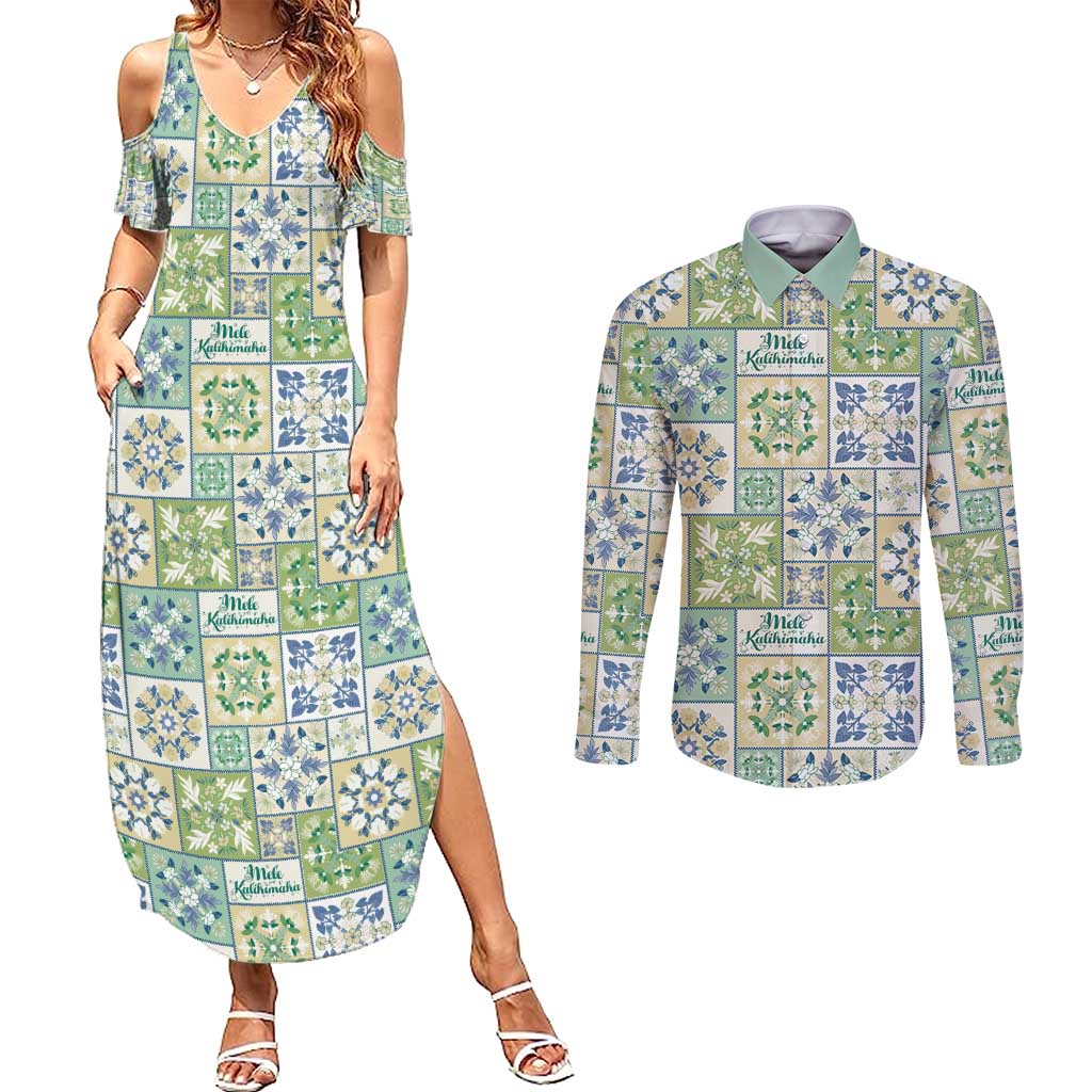 Mele Kalikimaka Hawaii Christmas Couples Matching Summer Maxi Dress and Long Sleeve Button Shirt Omaomao Seamless Floral Motif - Polynesian Pride