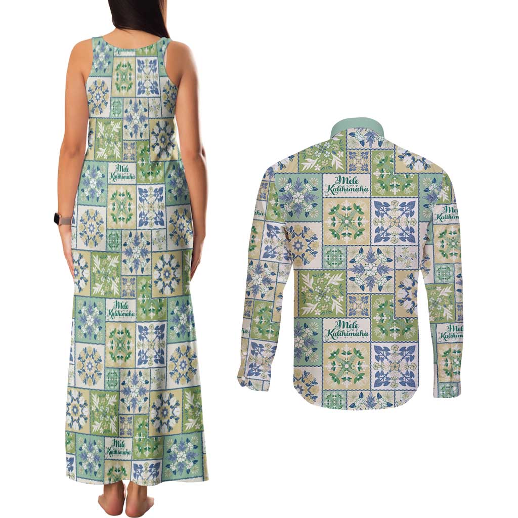 Mele Kalikimaka Hawaii Christmas Couples Matching Tank Maxi Dress and Long Sleeve Button Shirt Omaomao Seamless Floral Motif LT9 - Polynesian Pride