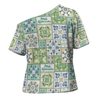 Mele Kalikimaka Hawaii Christmas Cross Shoulder Shirt Omaomao Seamless Floral Motif - Polynesian Pride