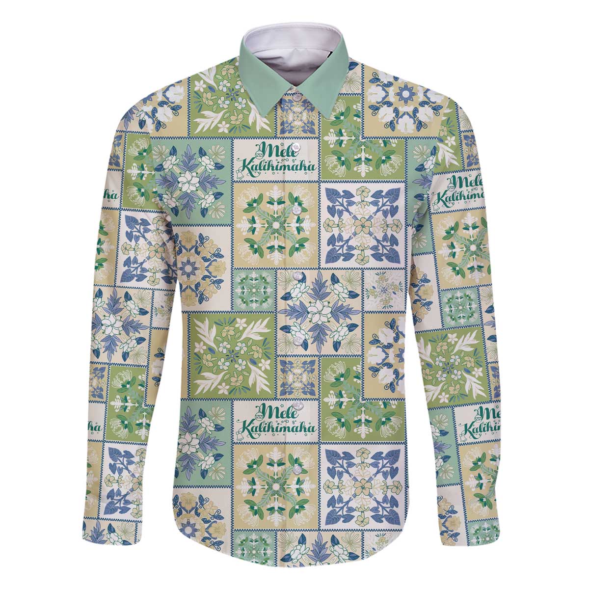 Mele Kalikimaka Hawaii Christmas Family Matching Off The Shoulder Long Sleeve Dress and Hawaiian Shirt Omaomao Seamless Floral Motif LT9 Dad's Shirt - Long Sleeve Green - Polynesian Pride