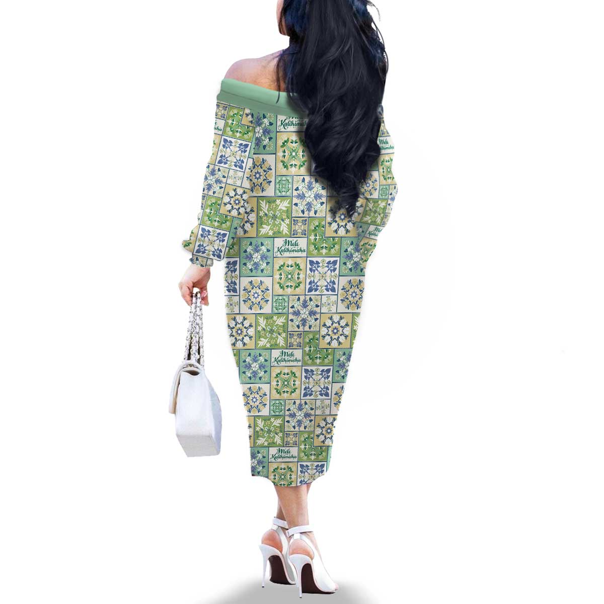 Mele Kalikimaka Hawaii Christmas Family Matching Off The Shoulder Long Sleeve Dress and Hawaiian Shirt Omaomao Seamless Floral Motif LT9 - Polynesian Pride
