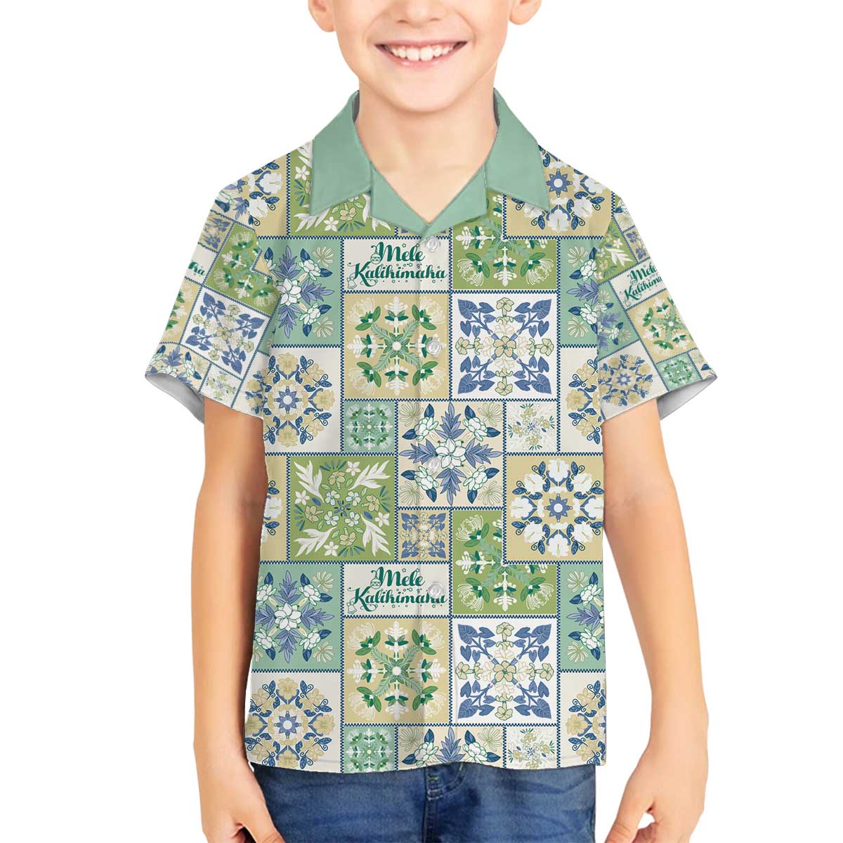 Mele Kalikimaka Hawaii Christmas Family Matching Off The Shoulder Long Sleeve Dress and Hawaiian Shirt Omaomao Seamless Floral Motif LT9 Son's Shirt Green - Polynesian Pride