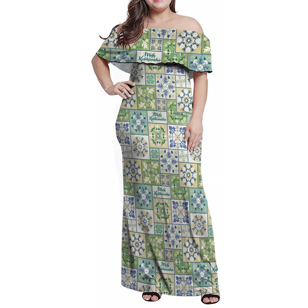Mele Kalikimaka Hawaii Christmas Family Matching Off Shoulder Maxi Dress and Hawaiian Shirt Omaomao Seamless Floral Motif LT9 Mom's Dress Green - Polynesian Pride