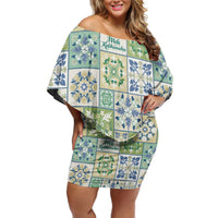 Mele Kalikimaka Hawaii Christmas Family Matching Off Shoulder Short Dress and Hawaiian Shirt Omaomao Seamless Floral Motif LT9 Mom's Dress Green - Polynesian Pride
