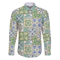 Mele Kalikimaka Hawaii Christmas Family Matching Puletasi and Hawaiian Shirt Omaomao Seamless Floral Motif LT9 Dad's Shirt - Long Sleeve Green - Polynesian Pride