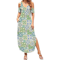 Mele Kalikimaka Hawaii Christmas Family Matching Summer Maxi Dress and Hawaiian Shirt Omaomao Seamless Floral Motif LT9 Mom's Dress Green - Polynesian Pride