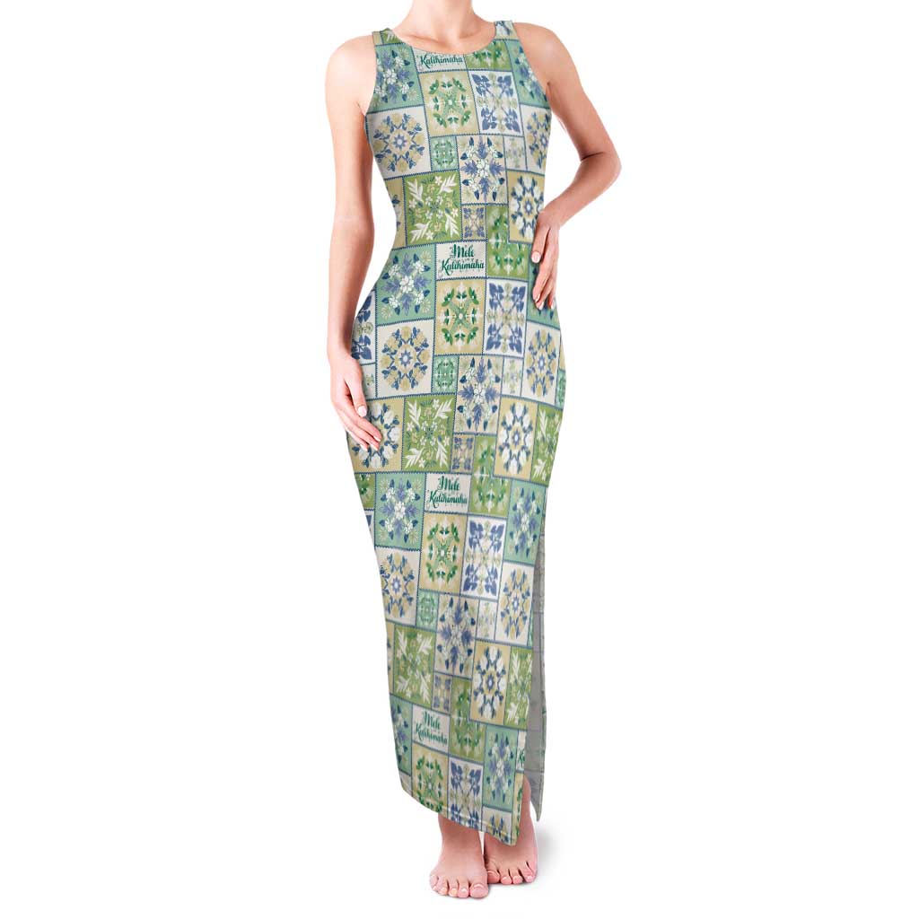 Mele Kalikimaka Hawaii Christmas Family Matching Tank Maxi Dress and Hawaiian Shirt Omaomao Seamless Floral Motif LT9 Mom's Dress Green - Polynesian Pride