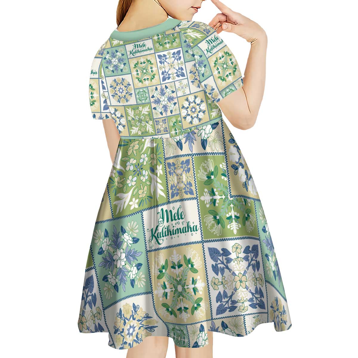 Mele Kalikimaka Hawaii Christmas Kid Short Sleeve Dress Omaomao Seamless Floral Motif - Polynesian Pride