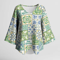 Mele Kalikimaka Hawaii Christmas Kimono Sleeve Blouse Omaomao Seamless Floral Motif - Polynesian Pride
