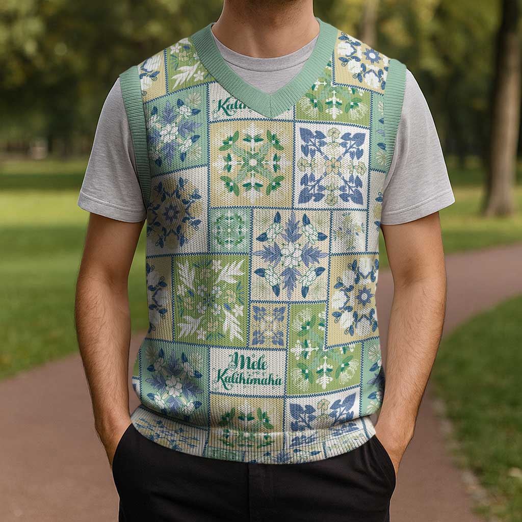 Mele Kalikimaka Hawaii Christmas Knitted V-Neck Vest Omaomao Seamless Floral Motif - Polynesian Pride