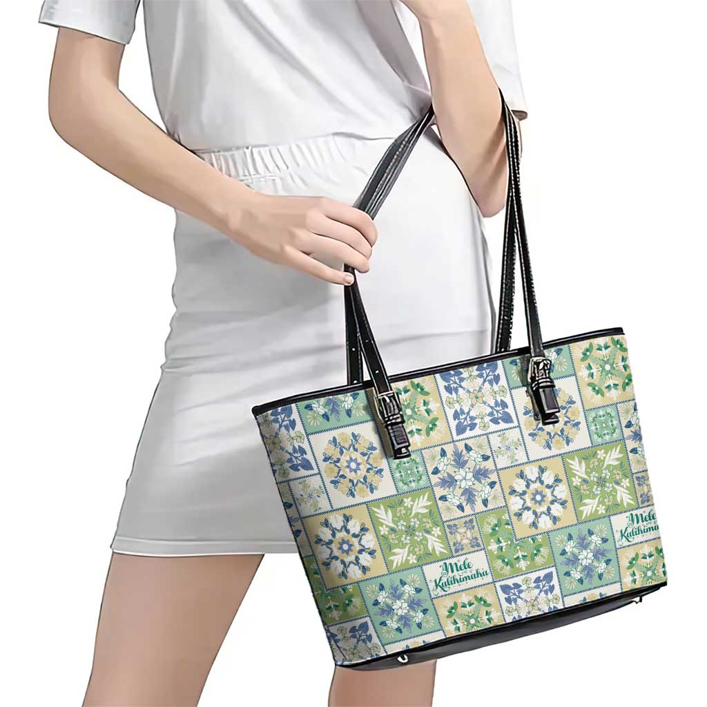 Mele Kalikimaka Hawaii Christmas Leather Tote Bag Omaomao Seamless Floral Motif - Polynesian Pride