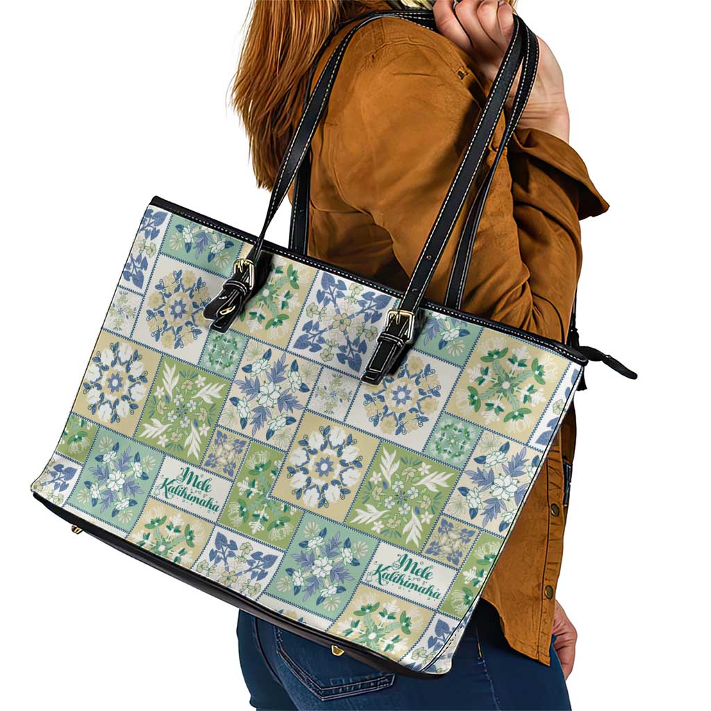 Mele Kalikimaka Hawaii Christmas Leather Tote Bag Omaomao Seamless Floral Motif - Polynesian Pride