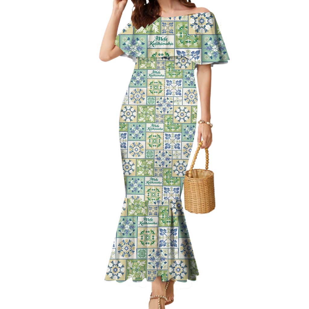 Mele Kalikimaka Hawaii Christmas Mermaid Dress Omaomao Seamless Floral Motif - Polynesian Pride