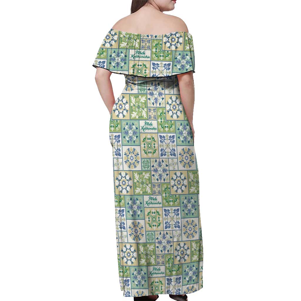 Mele Kalikimaka Hawaii Christmas Off Shoulder Maxi Dress Omaomao Seamless Floral Motif - Polynesian Pride