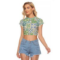 Mele Kalikimaka Hawaii Christmas Raglan Cropped T Shirt Omaomao Seamless Floral Motif - Polynesian Pride