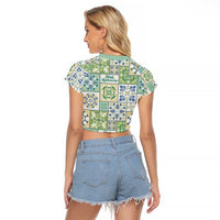 Mele Kalikimaka Hawaii Christmas Raglan Cropped T Shirt Omaomao Seamless Floral Motif - Polynesian Pride