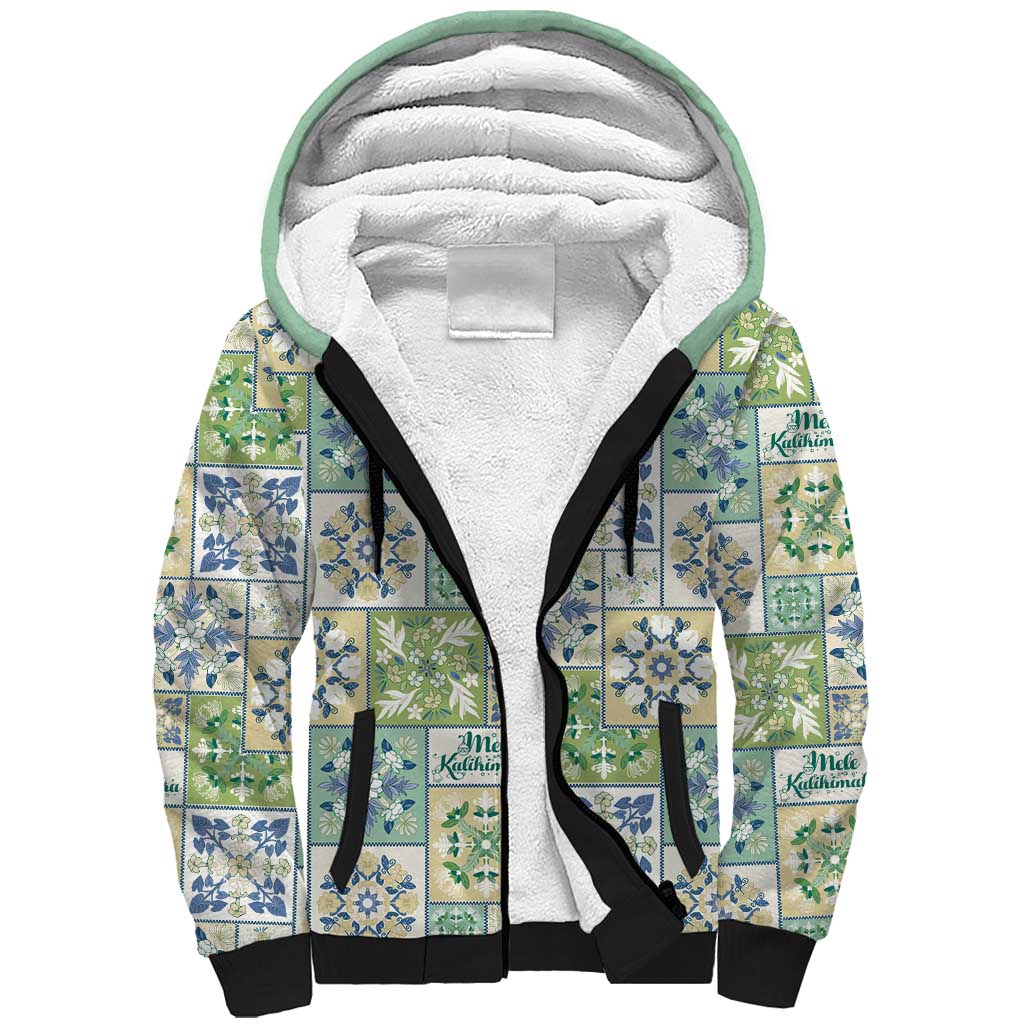 Mele Kalikimaka Hawaii Christmas Sherpa Hoodie Omaomao Seamless Floral Motif - Polynesian Pride