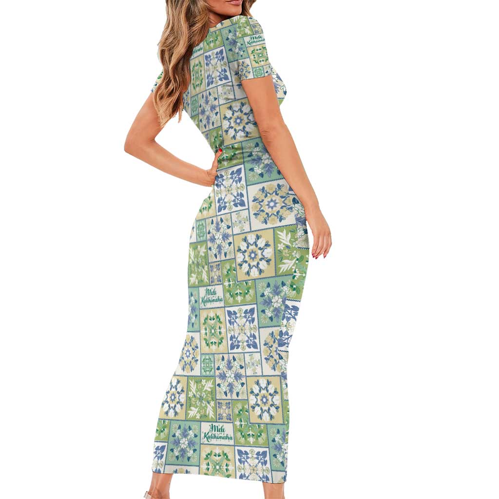 Mele Kalikimaka Hawaii Christmas Short Sleeve Bodycon Dress Omaomao Seamless Floral Motif - Polynesian Pride