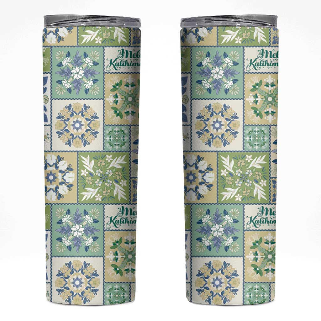 Mele Kalikimaka Hawaii Christmas Skinny Tumbler Omaomao Seamless Floral Motif LT9 Green - Polynesian Pride